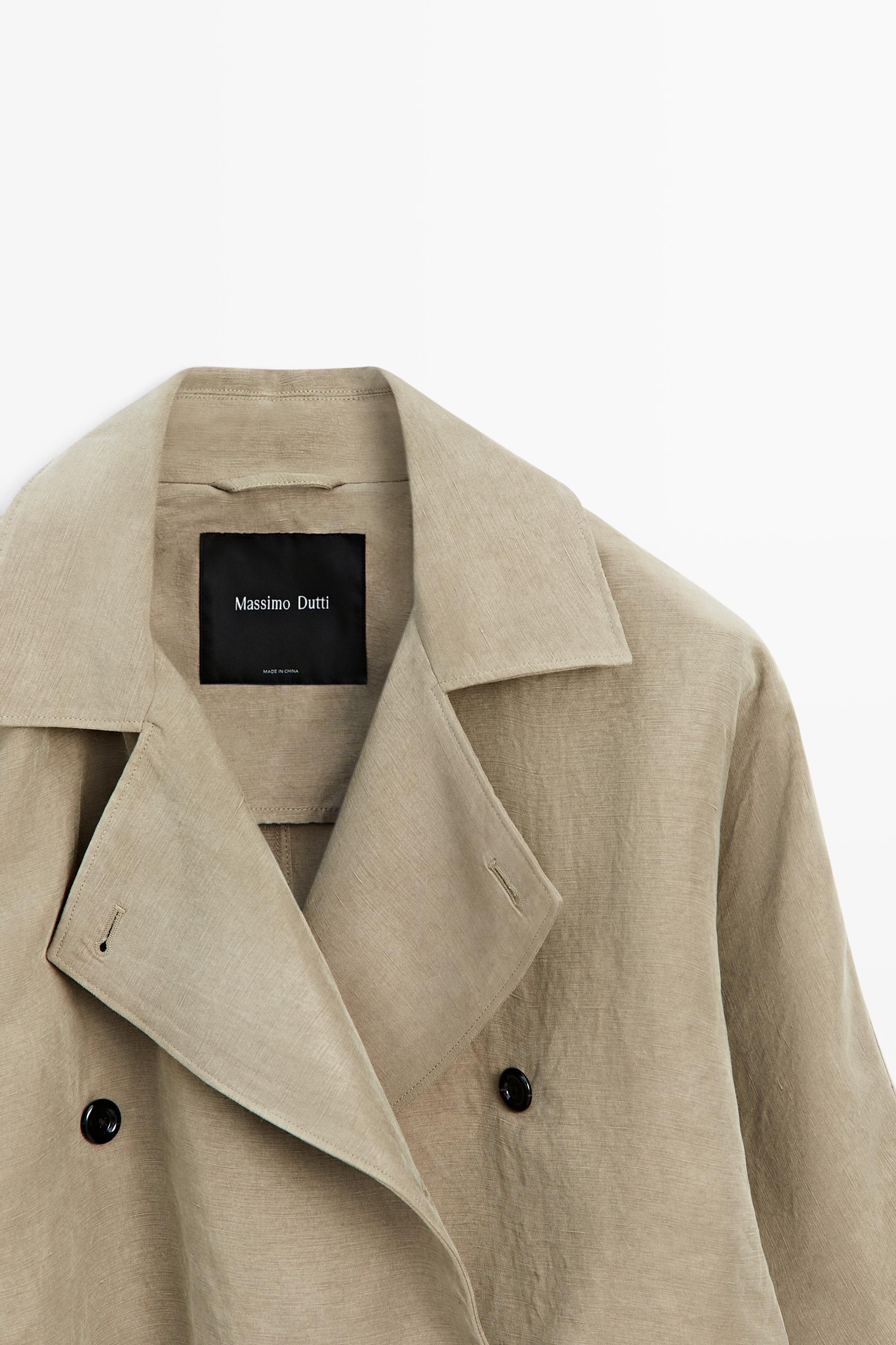 Linen blend trench coat with belt detail